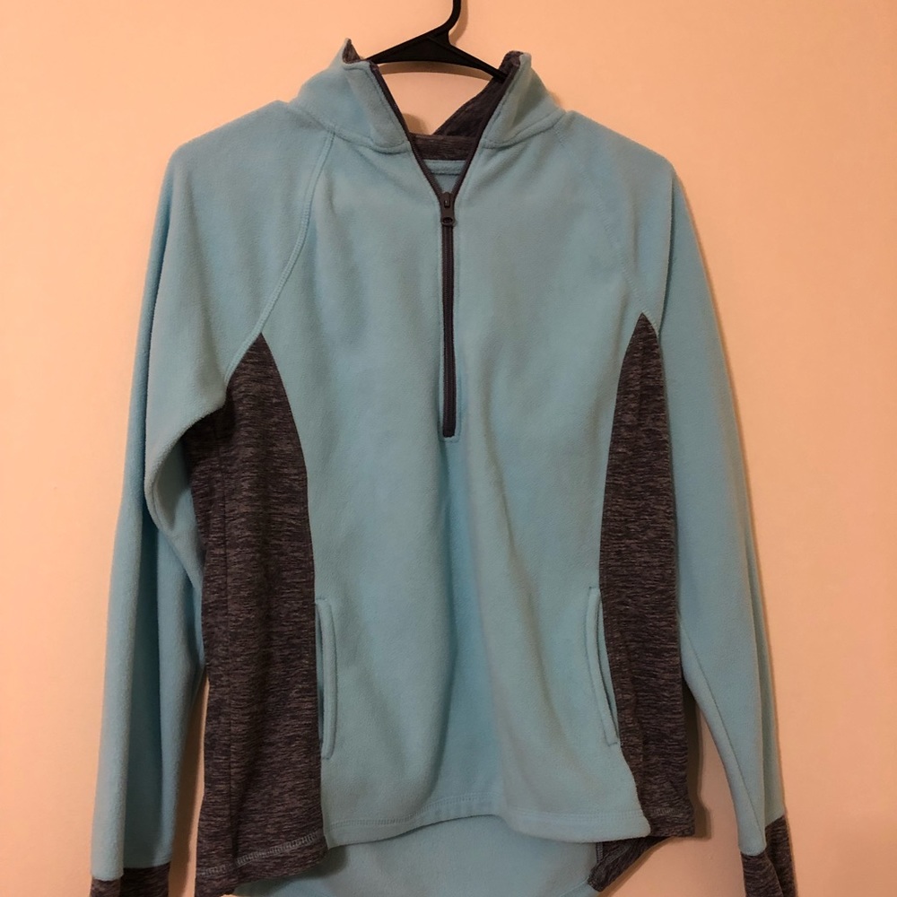 Blue and gray fleece zip up